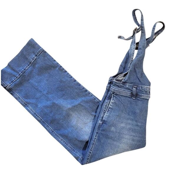 Free People Overalls Women's 4 Blue A-Line V Neck Wide Leg Cropped Stretch - Picture 4 of 8